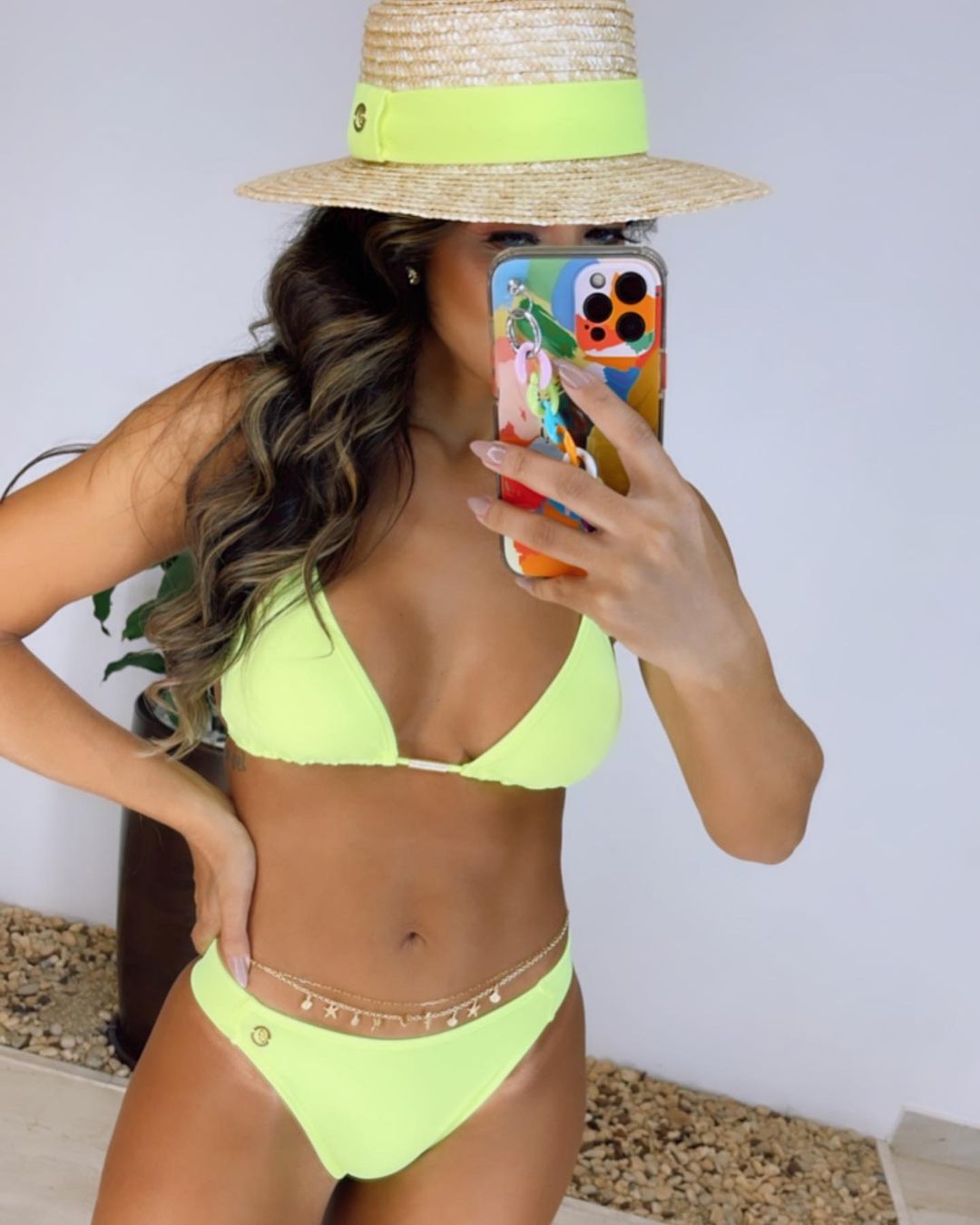 Yellow Bra Bikini With Plant Print And Laced Back - Lemon Flower Tri Cos -  Rio de Sol