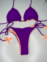 Load image into Gallery viewer, Brazilian Triangle Bikini | Tie Side Bikini Bottom | Double Side | Purple and Rose