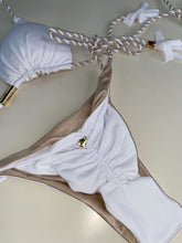 Load image into Gallery viewer, Rose Gold Brazilian Triangle Bikini | Tie Side Bikini Bottom | Double Side | Rose Gold and White