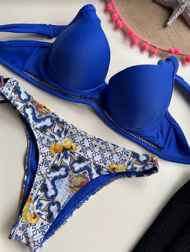 Hot Pant Bikini Bottom | Enhancer Bikini Top | Blue Printed