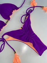 Load image into Gallery viewer, Brazilian Triangle Bikini | Tie Side Bikini Bottom | Double Side | Purple and Rose
