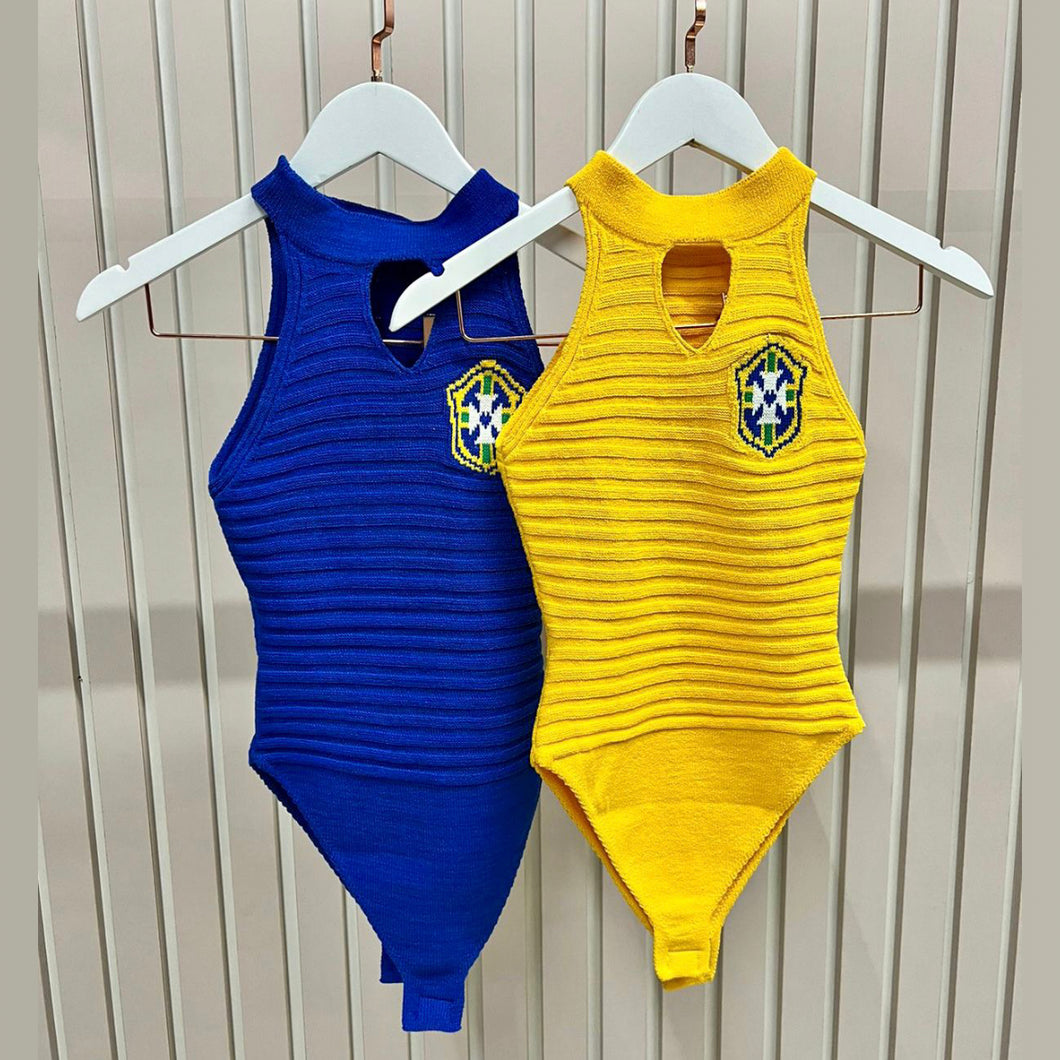 Brazil Solid Ribbed Knit Cut Out Bodysuit