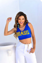 Load image into Gallery viewer, Brazil Crop Knit Letter Graphic Top Blue
