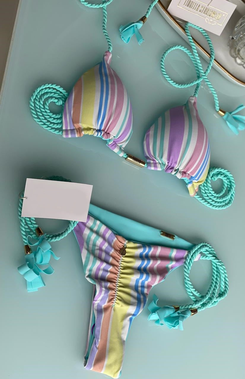 Striped Brazilian Triangle Bikini | Tie Side Bottom | Double Side | Candy