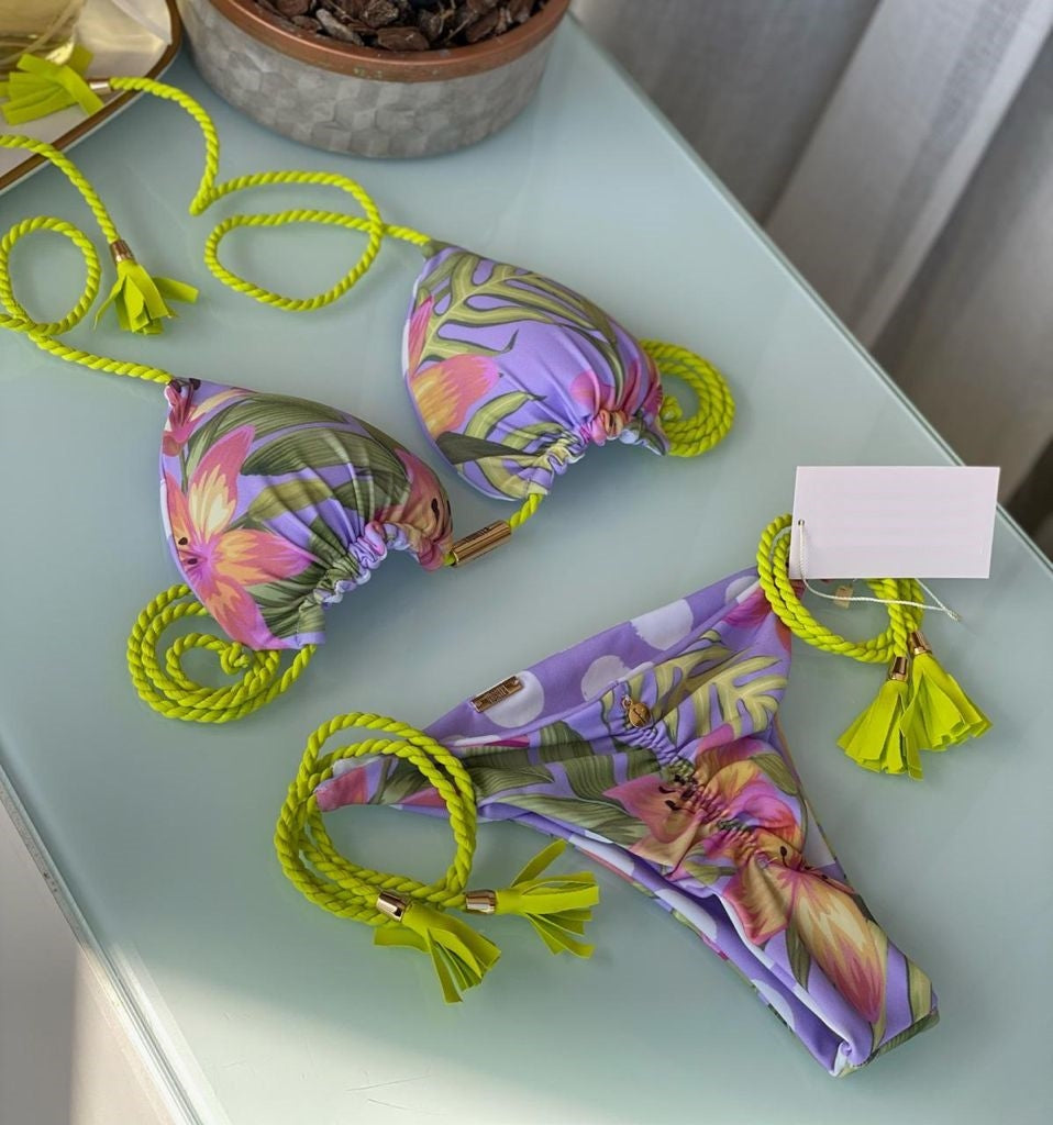 Floral Brazilian Triangle Bikini | Tie Side Bikini Bottom | Double Side | Polka Dot
