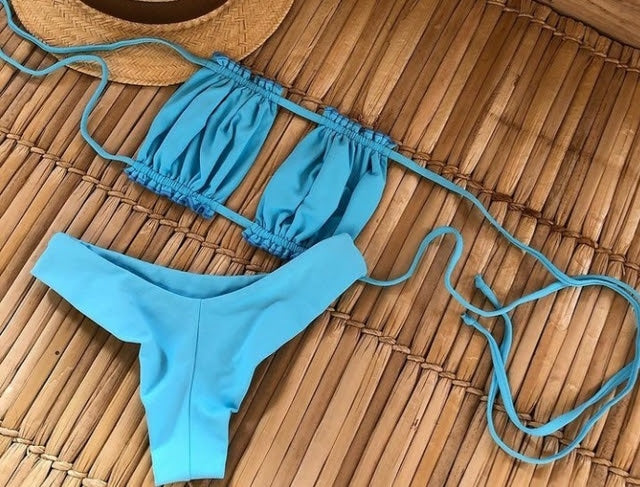 Ruched Trim Bikini - Blue