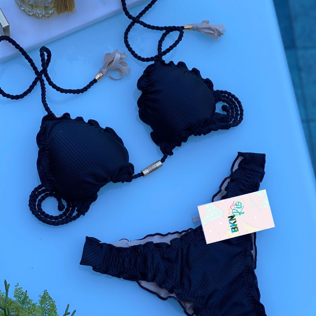 Brazilian Booty Lift Bikini | Double Side | Black and Gold